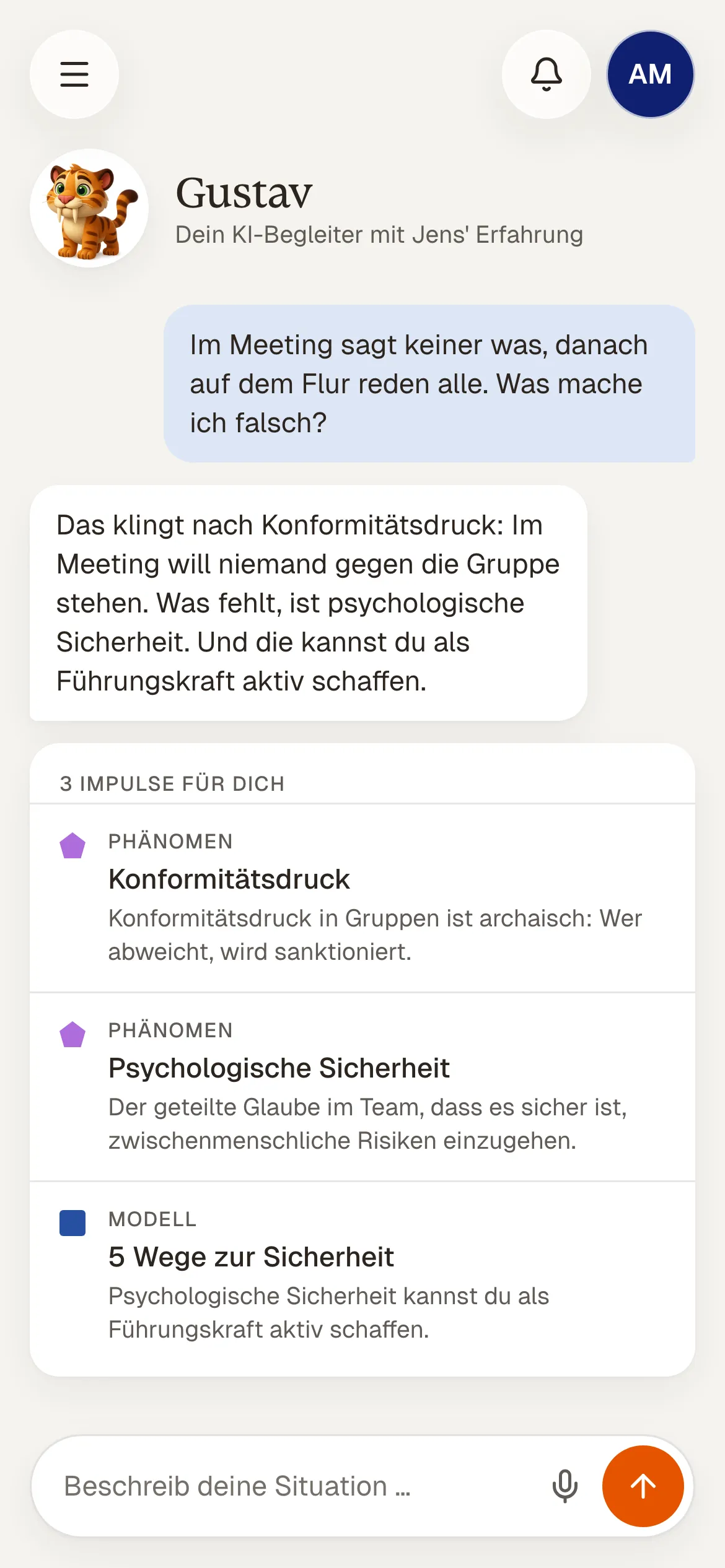 Gustav berät in der Stark im Sturm App zu einer Führungssituation