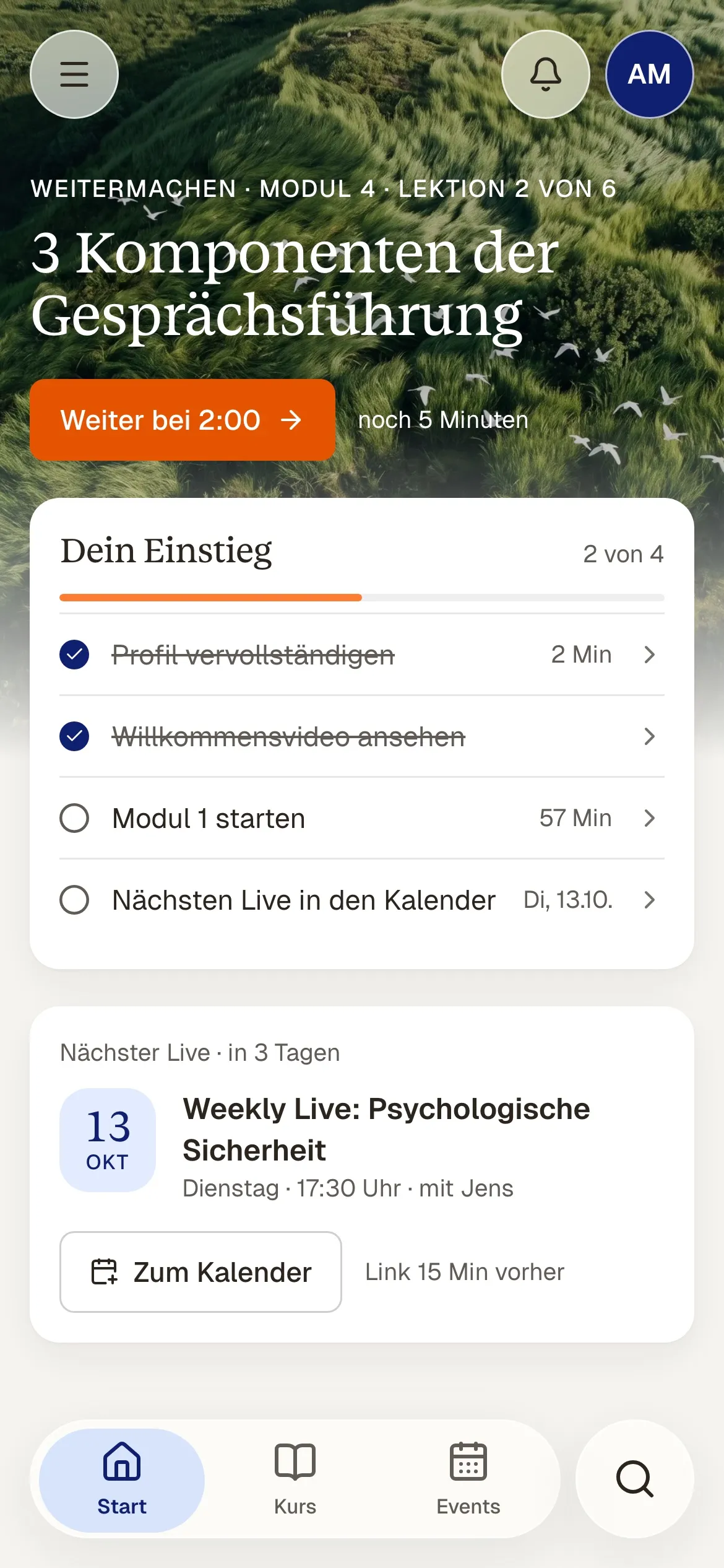 Startseite der Stark im Sturm App auf dem Handy